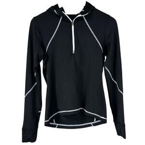 Lululemon Women's Size 8 Half Zip Hooded Pullover Black With White Stitching EUC